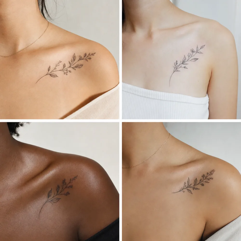 Fine line botanical tattoo — a single iris stem with shaded petals, inner forearm